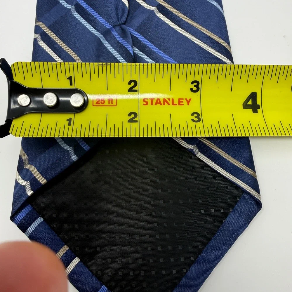 Stafford Mens Navy Blue Tan Striped Silk Handmade Necktie Wide Classic Business